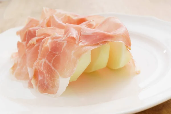 Prosciutto Med Melon Närbild — Stockfoto