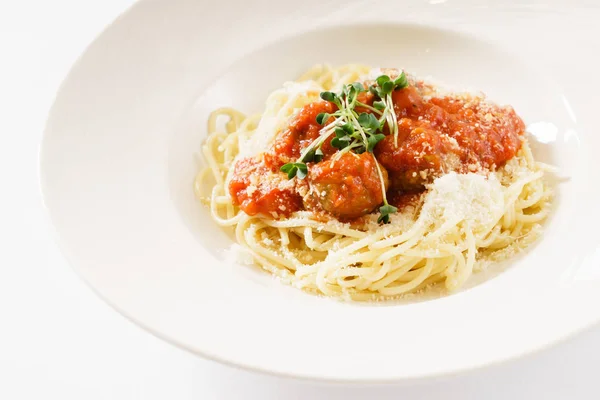 Spaghetti Met Gehaktballen Close — Stockfoto