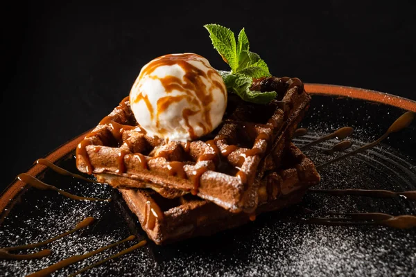 Belgian Waffles Ice Cream — Stock Photo, Image