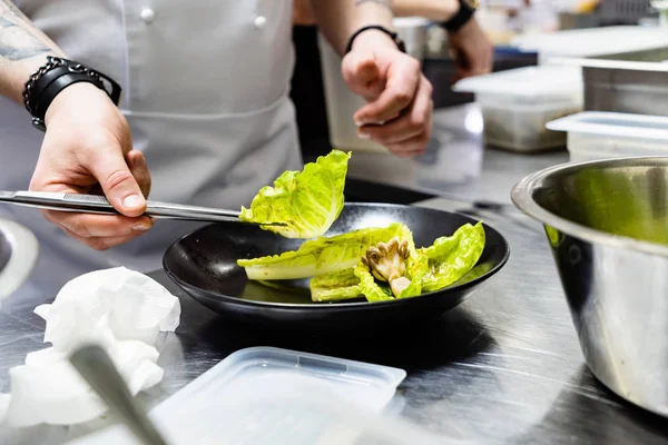 Chef Fazendo Salada Restaurante — Fotografia de Stock