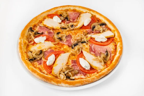 Pizza Den Vita Bakgrunden — Stockfoto