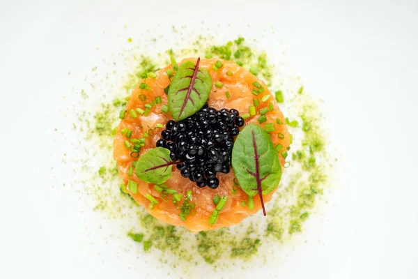 Salmon Tartare White Plate — Stock Photo, Image