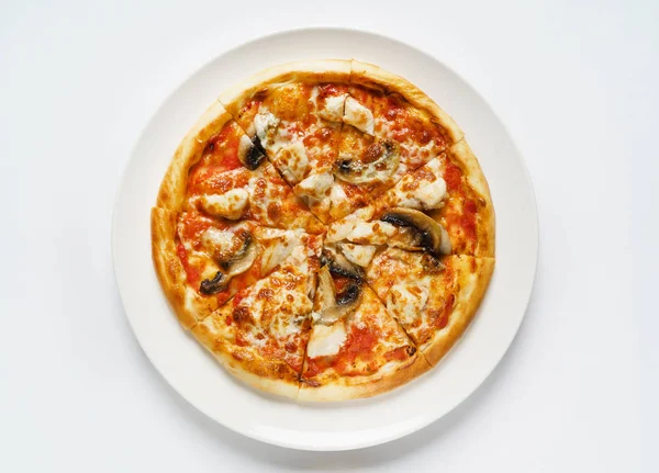 Pizza Con Pollo Champiñones — Foto de Stock