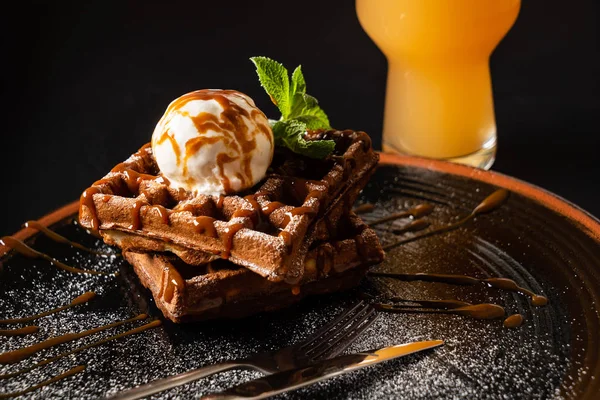 Belgian Waffles Ice Cream — Stock Photo, Image