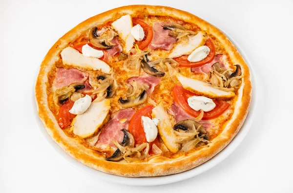 Pizza Den Vita Bakgrunden — Stockfoto