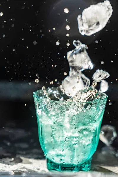 Ice Cubes Flying Glass — Stock Photo, Image