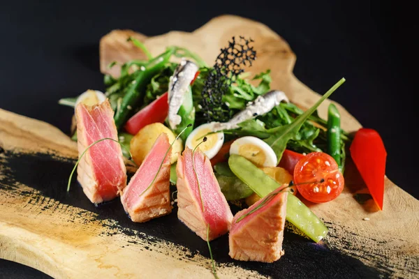 Tuna Salad Wooden Board — Stock Photo, Image