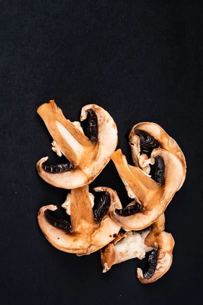 Fried Mushrooms Black Background — Stock Photo, Image