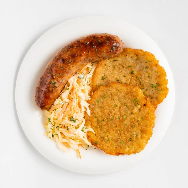 Potato Pancakes Sausage — Stock Photo, Image