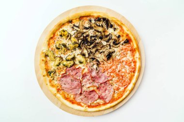 beyaz lezzetli pizza, üst görünümü, yakın