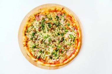 beyaz lezzetli pizza, üst görünümü, yakın