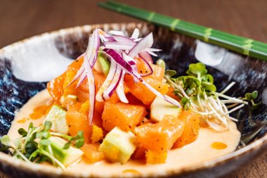 buz üzerinde deniz ürünleri ceviche, yakın