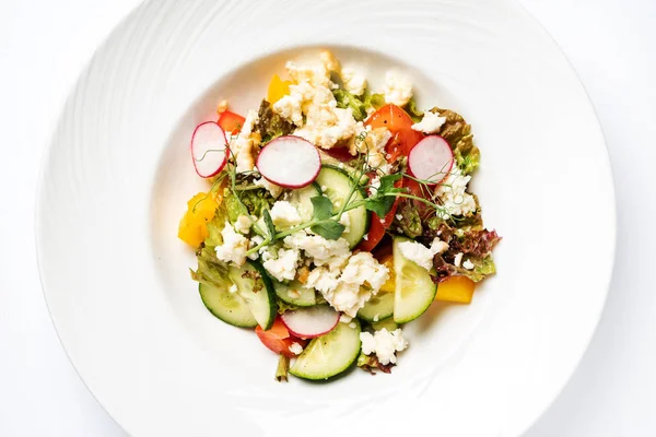 Fresh Vegetable Salad White Plate — Stock Photo, Image