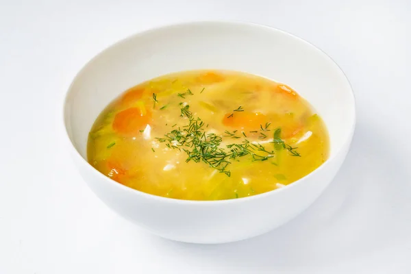 Nutrient Vegetable Soup White Bowl Close — Stock Photo, Image