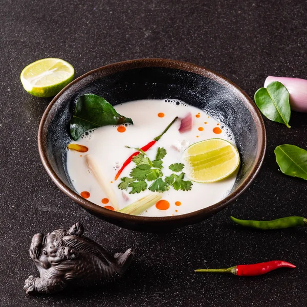 Sopa Coco Estilo Tailandés Vegano Vista Superior — Foto de Stock