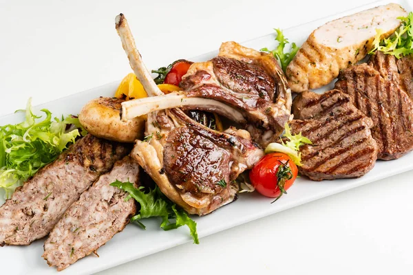 Meat Appetizer White Plate Close — Stock Photo, Image
