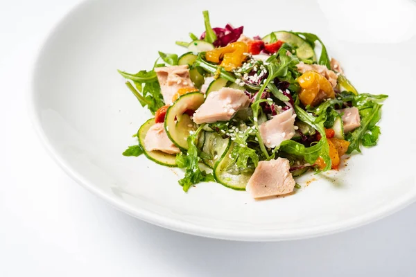 Salad Tuna White Plate Close — Stock Photo, Image
