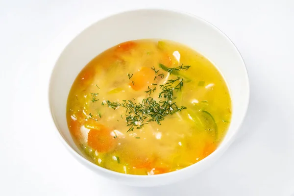 Zuppa Verdure Nutrienti Nella Ciotola Bianca Vicino — Foto Stock