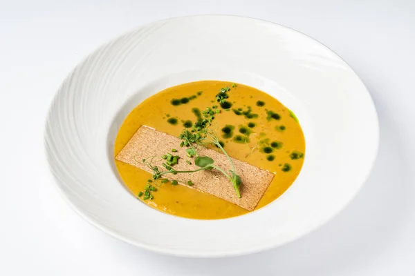 Zupa Krem Pesto Talerzu Zbliżenie — Zdjęcie stockowe