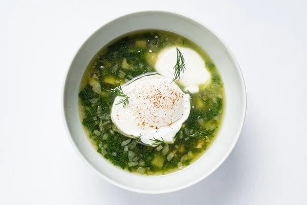 Spring soup with nettle and egg, close up — Stock Image Spring Soup Nettle Egg Close Royalty Free Stock Images