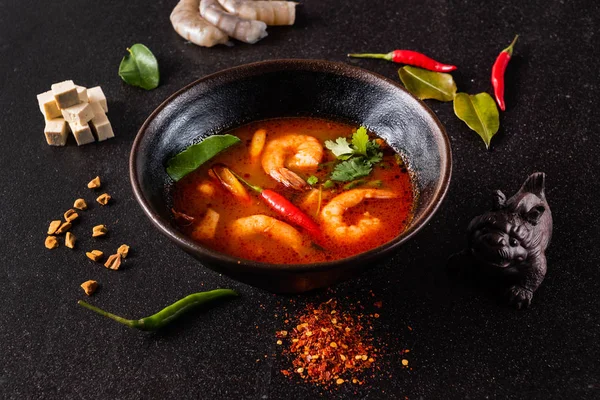 Hot Thai Soup Shrimps Table — Stock Photo, Image