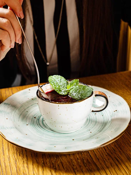 berry dessert in the cup, close up