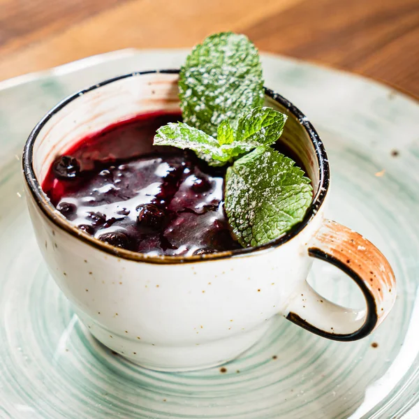 berry dessert in the cup, close up