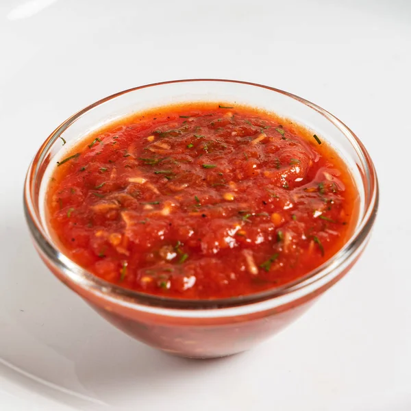 Salsa Pomodoro Nella Ciotola Vicino — Foto Stock