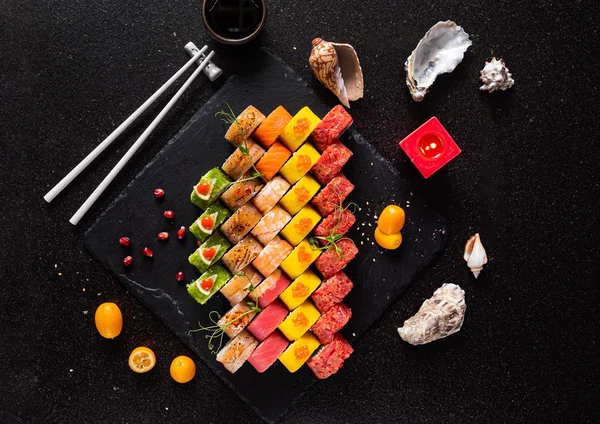 Sushi Set Black Background — Stock Photo, Image