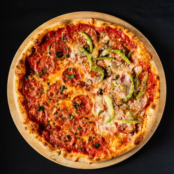 Pizza Black Background Close — Stock Photo, Image