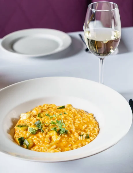 pumpkin risotto in the restaurant, close up