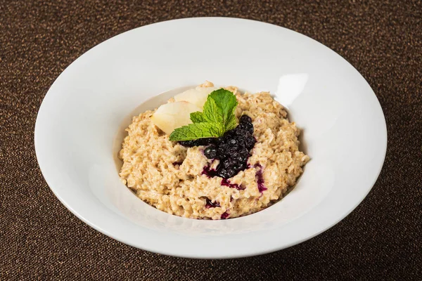 Cuenco Avena Gachas Con Salsa Bayas — Foto de Stock