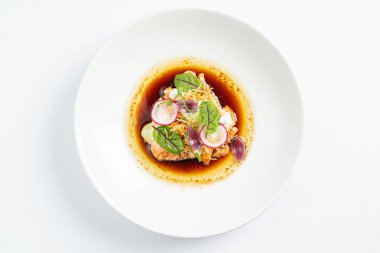 sebze ve otlar ile kavrulmuş somon, yakın