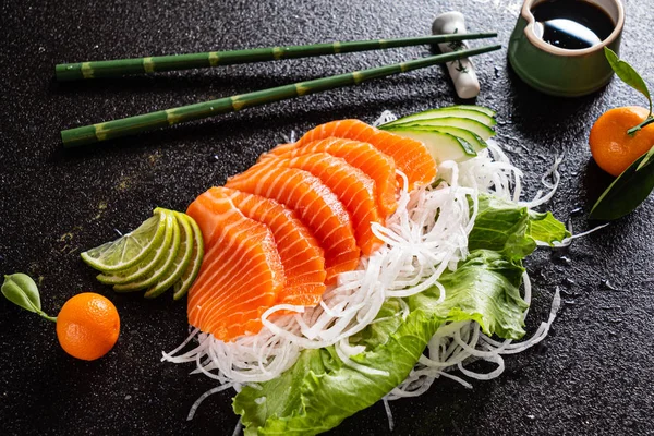 Sashimi Black Background Close — Stock Photo, Image