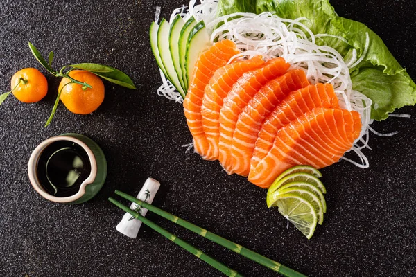 Sashimi Black Background Close — Stock Photo, Image