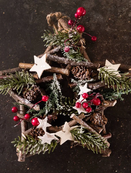 Christmas Star Fir Branches Berries — Stock Photo, Image