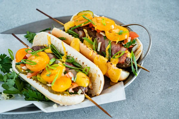 Hot Dog Con Spiedini Verdure — Foto Stock