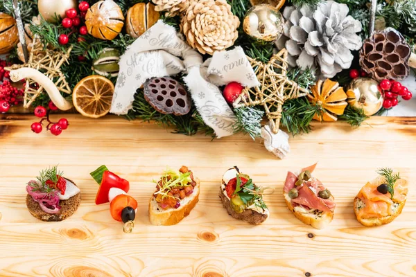 Christmas Appetizers Table Close — Stock Photo, Image