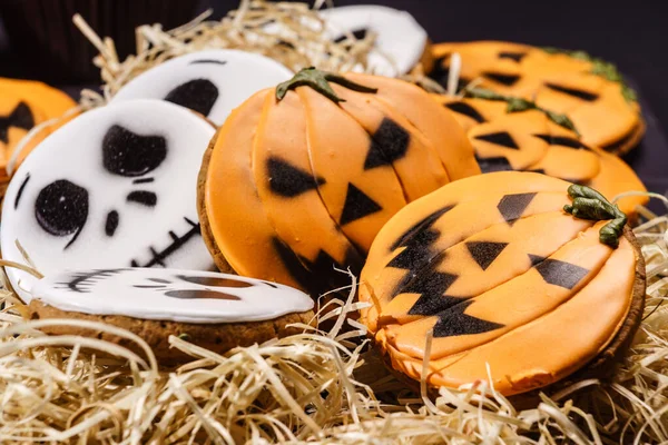 Halloween Gingerbread Cookies Black Background — Stock Photo, Image