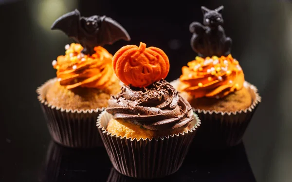 Halloween Dessert Zwarte Achtergrond — Stockfoto