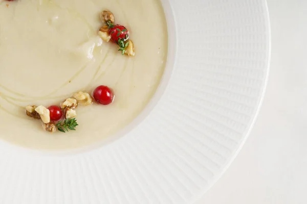 Leckere Sahnesuppe Von Oben Gesehen Aus Nächster Nähe — Stockfoto