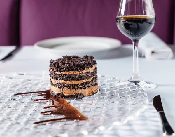 Csokoládé Torta Sherryvel Étteremben — Stock Fotó