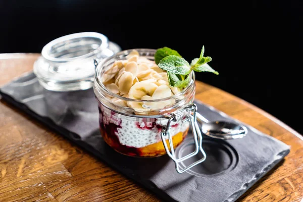 Colazione Nel Barattolo Vetro Vicino — Foto Stock