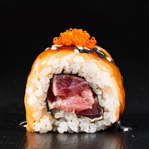 Sushi Black Background Close — Stock Photo, Image
