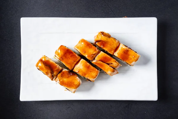 Sushi Saboroso Mesa Close — Fotografia de Stock