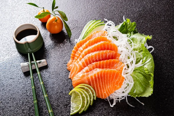 Sashimi Black Background Close — Stock Photo, Image