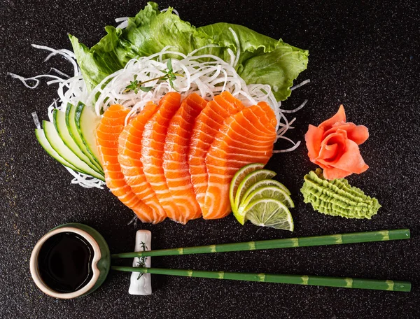 Sashimi Black Background Close — Stock Photo, Image