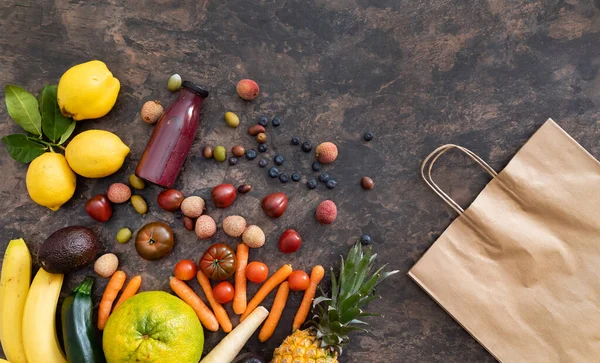 Frutas Verduras Frescas Mesa Piedra Concepto Cero Residuos — Foto de Stock