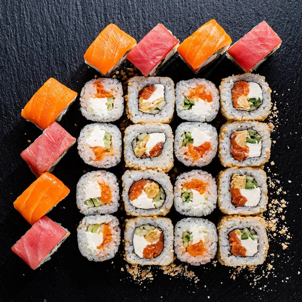 Sushi Set Black Background — Stock Photo, Image