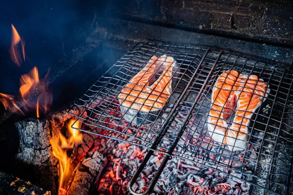 Bife Salmão Grelhado Época Festa — Fotografia de Stock